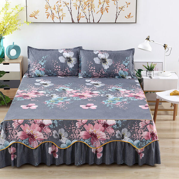Couvre lit rose et gris