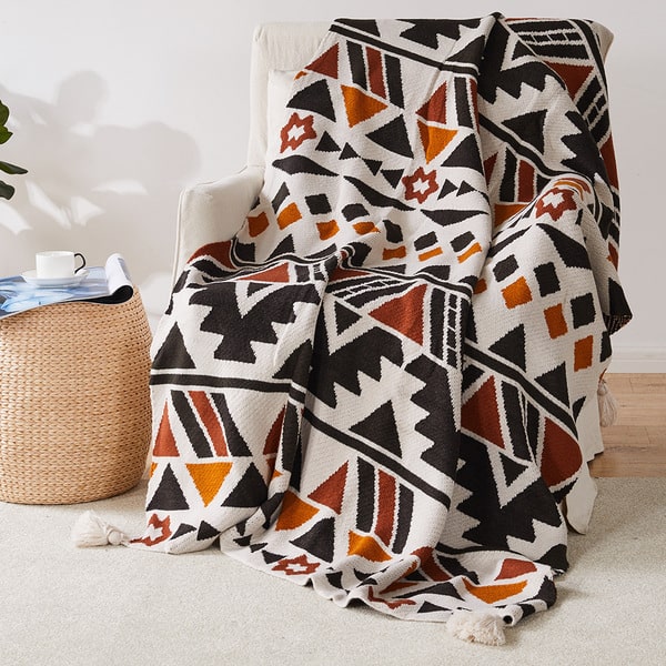 Couvre lit bohème chic noir rouge blanc