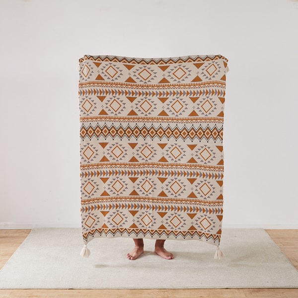Couvre lit bohème chic orange blanc