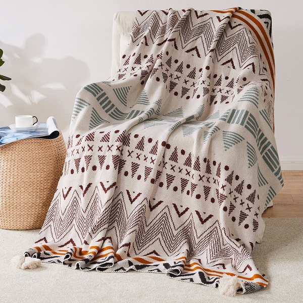 Couvre lit bohème chic gris blanc