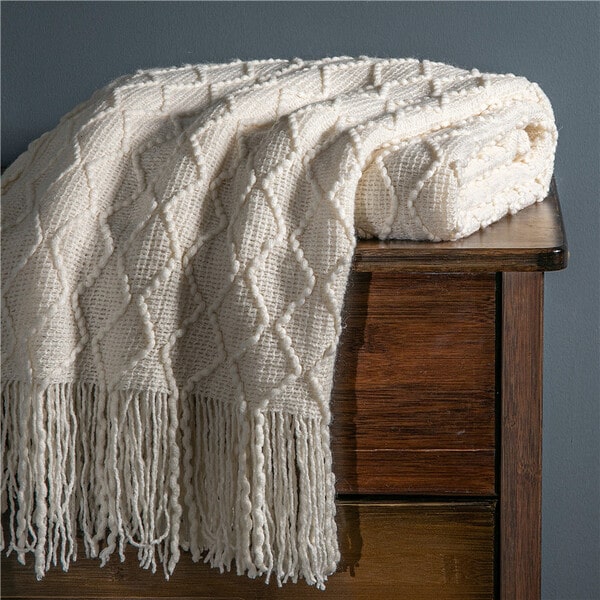 couvre lit grosse maille blanc