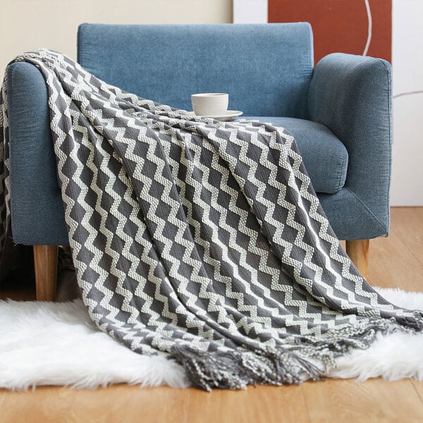 couvre lit grosse maille gris ondlué