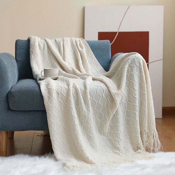 couvre lit grosse maille blanc canpé
