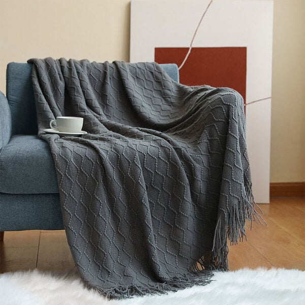 couvre lit grosse maille noir café