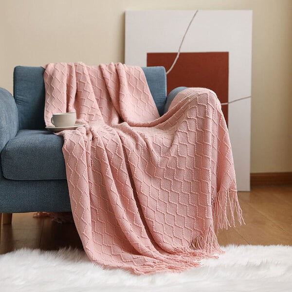 couvre lit grosse maille rose café