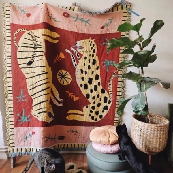 Couvre lit jacquard tigre chat