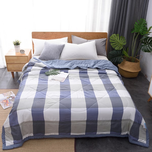Couvre lit parme bleu blanc