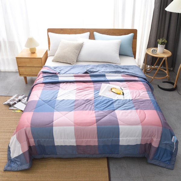 Couvre lit parme bleu rose blanc