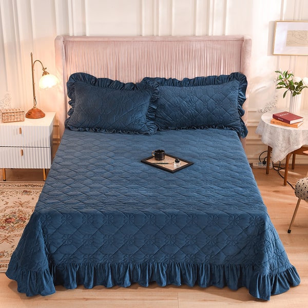 Couvre lit velours matelassé bleue