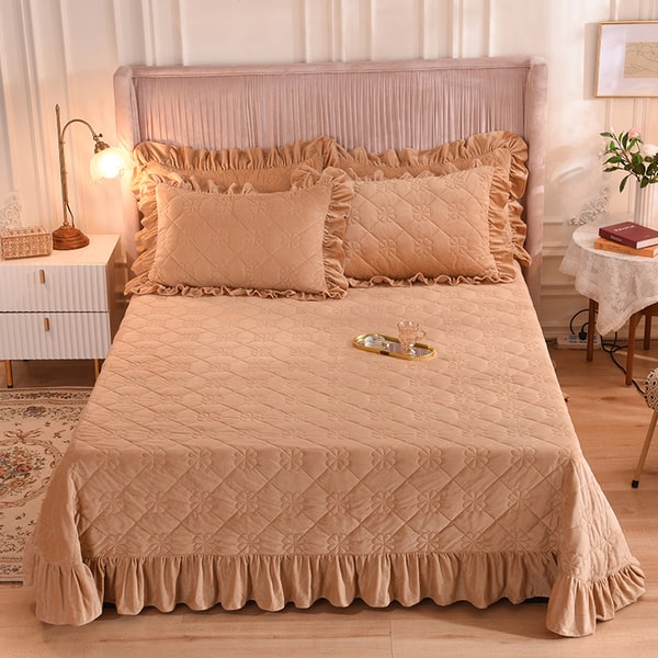 Couvre lit velours matelassé orange