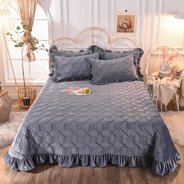 Couvre lit velours matelassé bleue marine