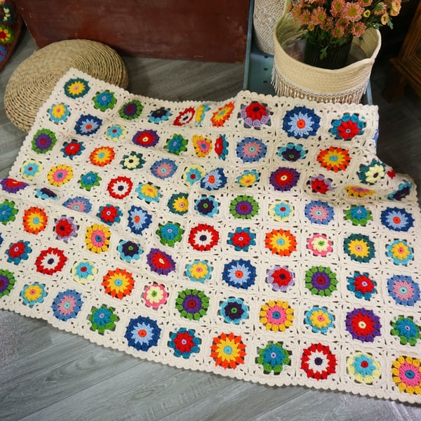 Couvre lit crochet moderne fleurs