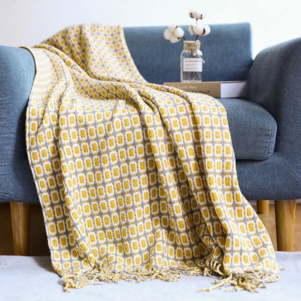couvre lit jaune moutarde gris