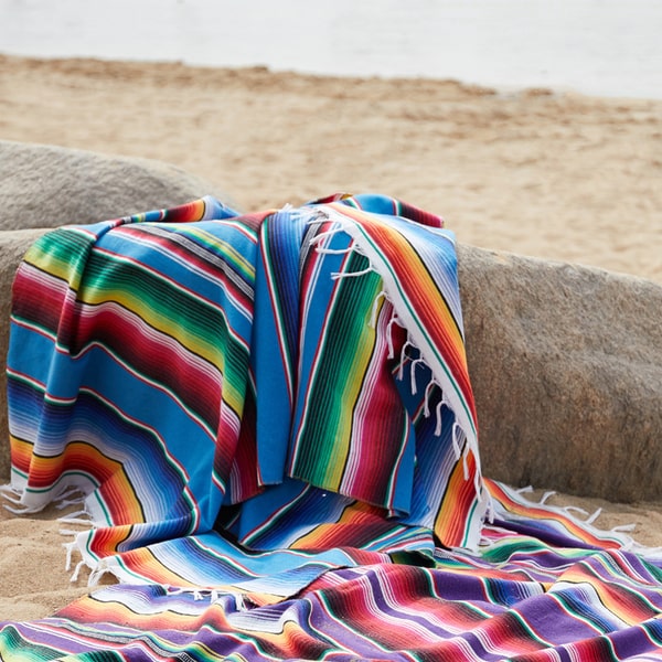 couvre lit rayé plage été