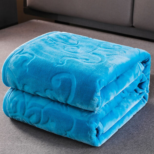 Plaid polaire gaufré relief floral – Bleu