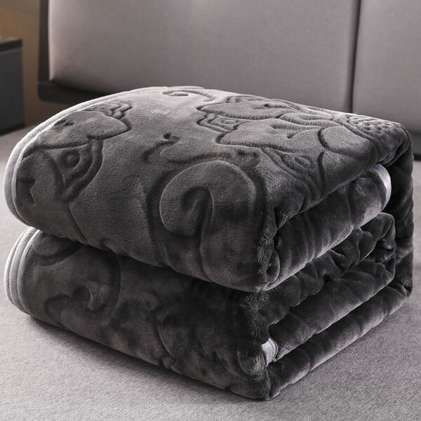 Plaid polaire gaufré relief floral – Noir
