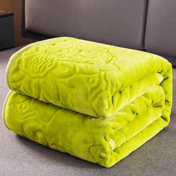 Plaid polaire gaufré relief floral – Vert anis