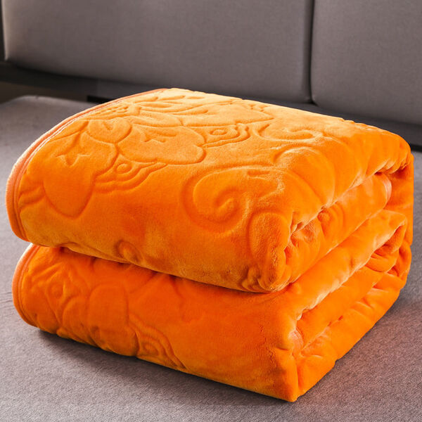 Plaid polaire gaufré relief floral – Orange