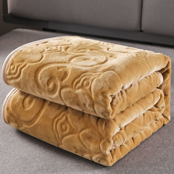 Plaid polaire gaufré relief floral – Beige Marron