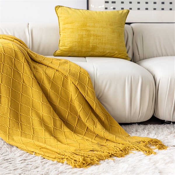Couvre lit moutarde jaune canapé sofa