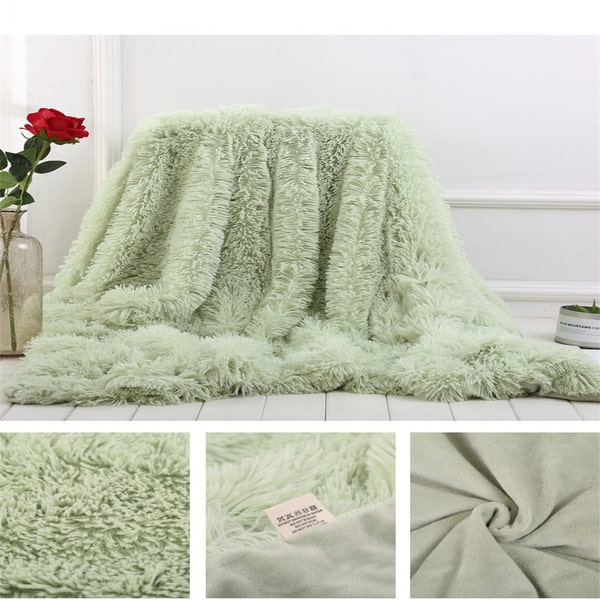 couvre lit en fourrure tissu vert