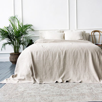 couvre lit lin naturel blanc